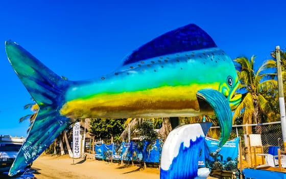 Swordfish fish statue sculpture figure in Zicatela Puerto Escondido Oaxaca Mexico.