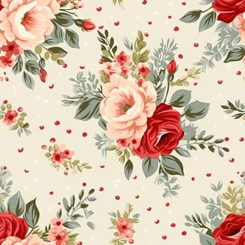 Seamless pattern, tileable floral country holiday print with roses, dots and flowers for wallpaper, wrapping paper, scrapbook, fabric and polka dot roses product design idea