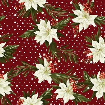 Seamless pattern, tileable Christmas holiday floral country dots print, English countryside flowers for wallpaper, wrapping paper, scrapbook, fabric and product design motif