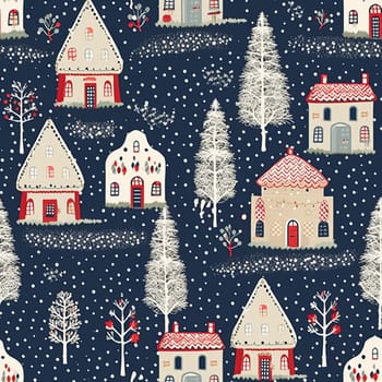 Seamless pattern, tileable Christmas holiday night country snow dots print, English countryside cottage for wallpaper, wrapping paper, scrapbook, fabric and product design idea