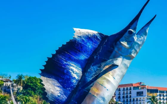 Swordfish fish statue sculpture figure in Zicatela Puerto Escondido Oaxaca Mexico.