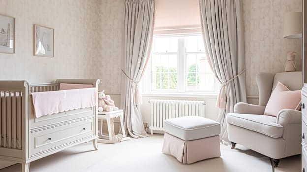 Baby room decor and interior design inspiration in beautiful English countryside style cottage