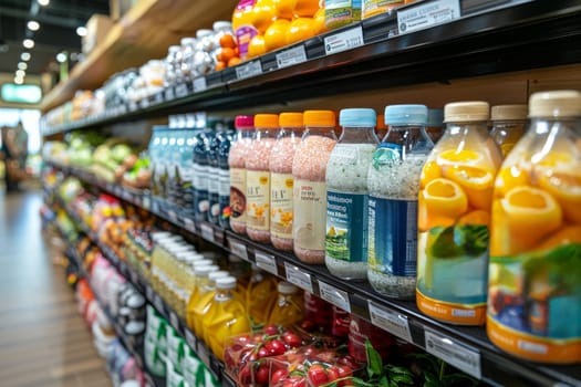 A large store with many shelves and aisles. The store is empty and the lights are on