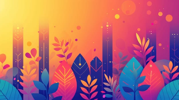 A gradient background with abstract shapes and elements that represent sustainability.
