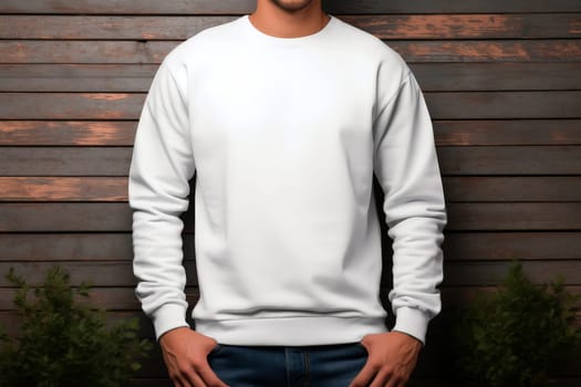 a person wearing canvas white sweater for mockup, .AI generative.