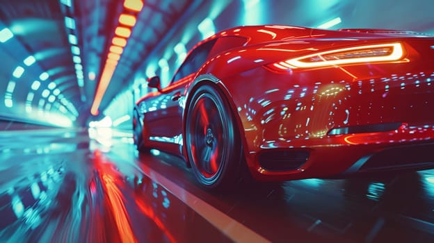 Car in tunnel, A luxury car wide body driving in a tunnel with motion blur, Motion blur of car driving through tunnel.