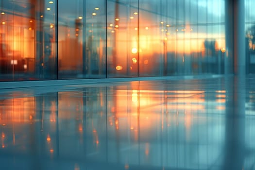 Blurred office interior background with panoramic windows and light from the window, Beautiful office interior blurred background.