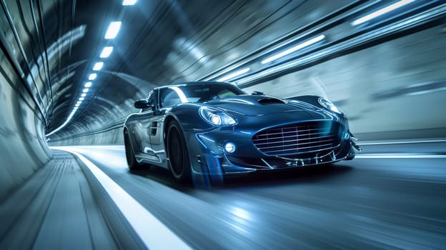 Car in tunnel, A luxury car wide body driving in a tunnel with motion blur, Motion blur of car driving through tunnel.