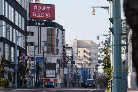 JAPAN - MAY 1, 2024: Big Echo Karaoke Bar Entrance. Hokkaido, Hakodate Sapporo.