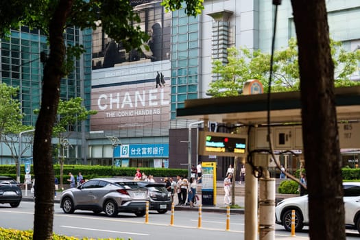 Taipei - May 01, 2024: Billboard Chanel on Taipei 101 building.