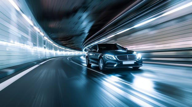 Car in tunnel, A luxury car wide body driving in a tunnel with motion blur, Motion blur of car driving through tunnel.