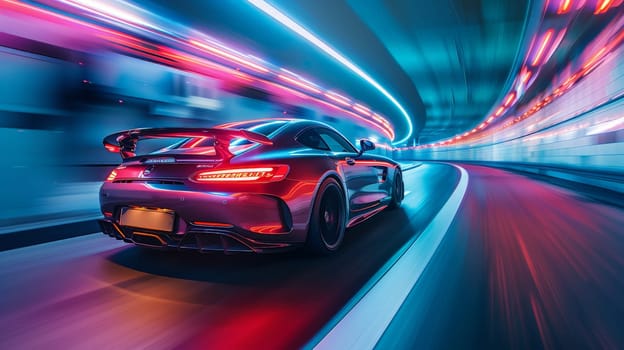 Car in tunnel, A luxury car wide body driving in a tunnel with motion blur, Motion blur of car driving through tunnel.
