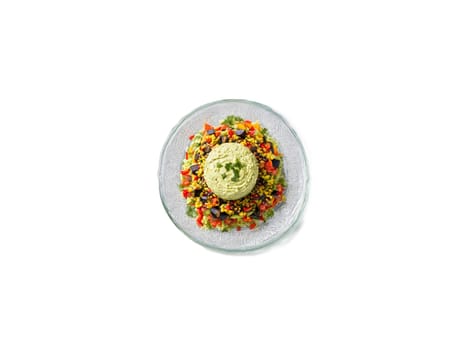 Vegetable Burrito with roasted veggies rice and guacamole served on a transparent glass plate colorful. Food isolated on transparent background.