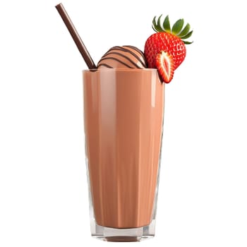 Chocolate Covered Strawberry Milkshake fresh strawberries chocolate ganache romantic treat indulgent Summer drink concept Final. close-up milkshake drink, isolated on transparent background