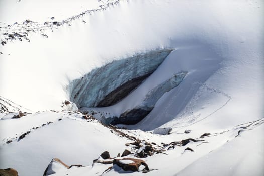 Bogdanovich Glacier in the Almaty Mountains of Kazakhstan, Ile Alatau National Natural Park, amazing nature of Central Asia.