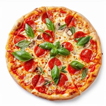 Pizza isolated on white background, online delivery from pizzeria, take away and fast food concept