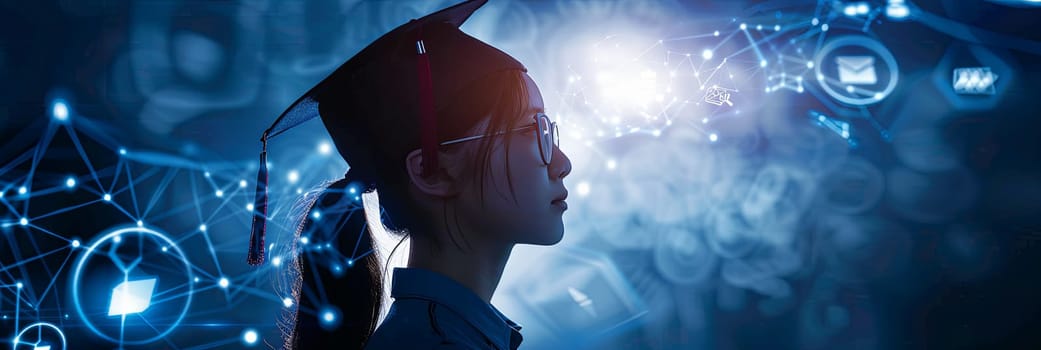 A man wearing a hat and glasses is focused on a computer screen, engaging in an online EdTech education training session for personal development and professional qualifications.