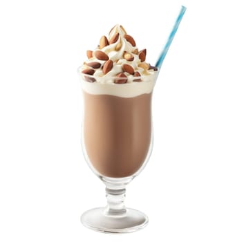 Mocha Almond Fudge Milkshake chocolate fudge almond extract coffee kick indulgent Summer drink concept Final. close-up milkshake drink, isolated on transparent background