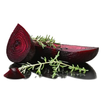 Roasted balsamic beetroot wedges vibrant red balsamic glaze fresh thyme Culinary and Food concept Final. Food isolated on transparent background