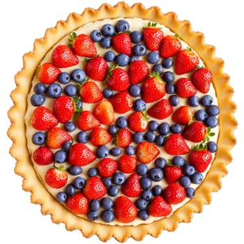 Strawberry tart with fresh berries golden brown crust glistening glaze intricate lattice pattern Culinary. close-up cake, isolated on transparent background