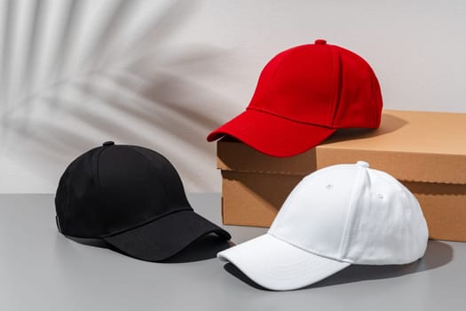 Baseball cap on gray background studio shot close up