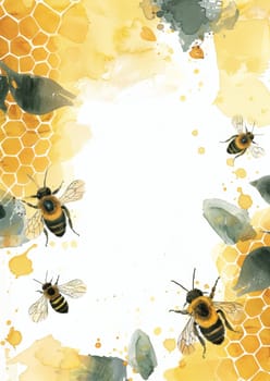 Honeycomb and bee themed boarder with white blank space.