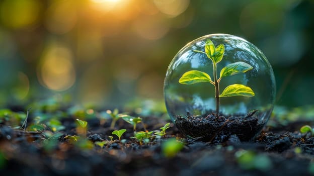 A young Green sprout growing out of the ground. The concept of budding.