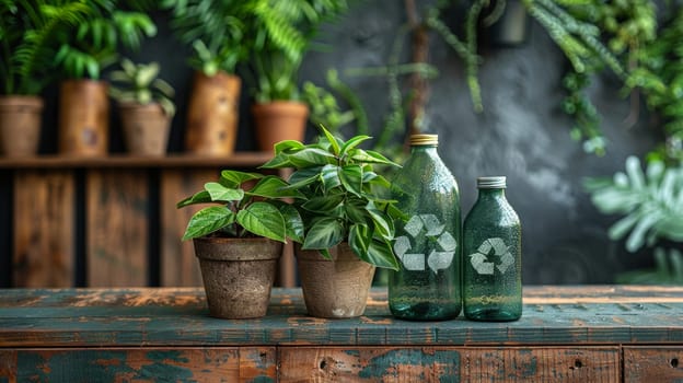 Collection of different green plants in different pots. Ecological theme.