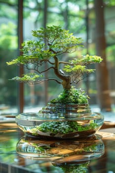 Modern home interior with wood . An environmental design item in the interior.
