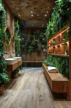 Modern bathroom interior with green plants. Environmental design.
