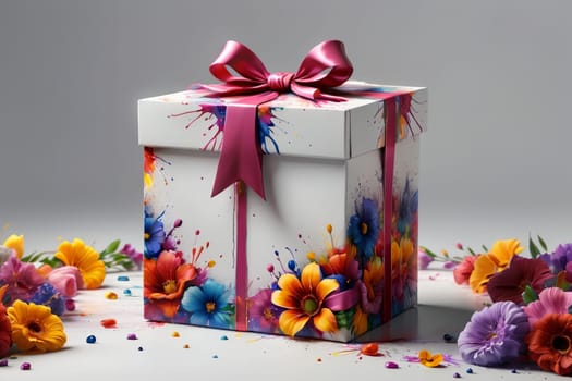 gift box with ribbon decorated with flowers .