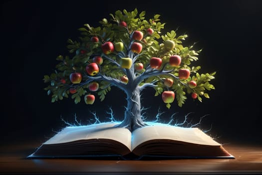 open book and tree of knowledge, abstract background .