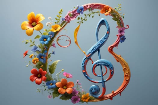 musical treble clef with flowers, postcard .