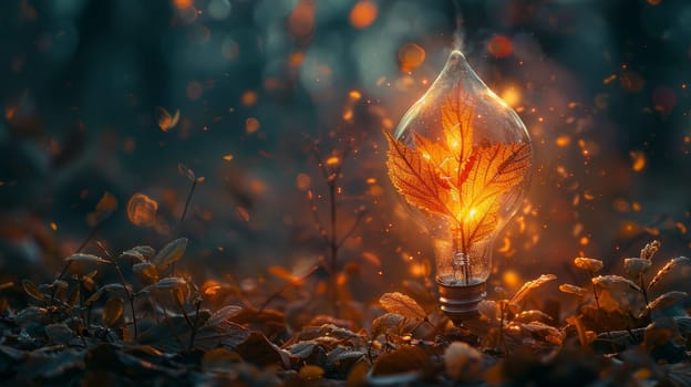The autumn foliage is insulated in a glass bulb. Environmental concept.