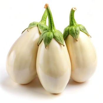 Fresh white eggplants isolated on a white background. Ai generated image