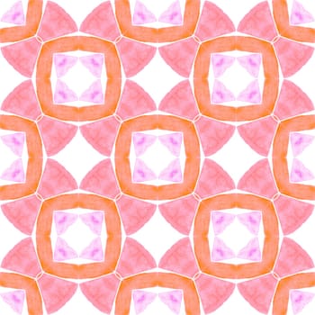 Tiled watercolor background. Orange stylish boho chic summer design. Textile ready worthy print, swimwear fabric, wallpaper, wrapping. Hand painted tiled watercolor border.