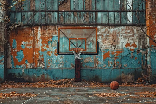 Outdoor aged basketball court. Hobby and sport concept.