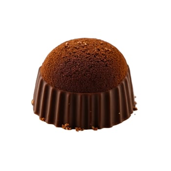 Chocolate truffle with smooth ganache center dusted with cocoa powder round shape glossy surface Culinary. close-up cake, isolated on transparent background