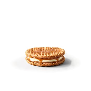 Stroopwafel with caramel filling and waffle texture in sandwich cookie Food and culinary concept. Food isolated on transparent background.