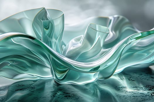 Holographic curved glass wave in motion. Glass design element for banner background, wallpaper.