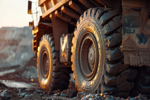 Big Yellow Mining Truck in Anthracite Coal Open Pit Mine Industry. Generative AI.