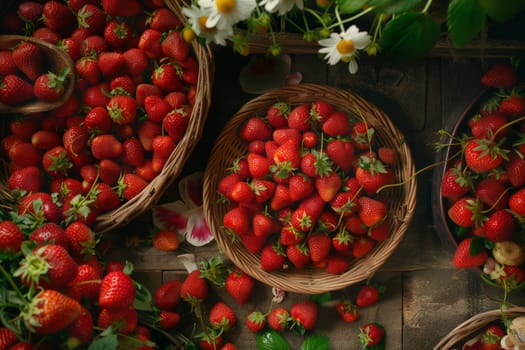 strawberries in basket grow in the garden harvest. Generative Ai,.
