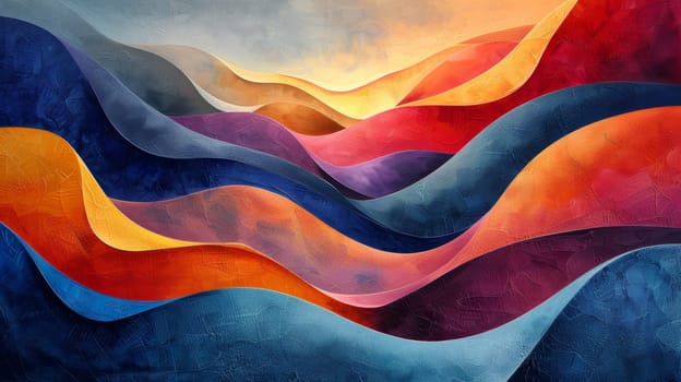 A background depicting a powerful multicolored wave of water. Wavy colored texture.