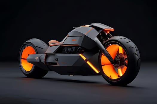 A sleek black and orange motorcycle, exuding power and style, parked on a road, ready for an adventurous ride.