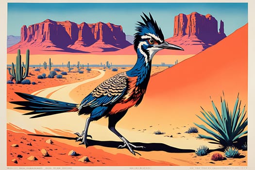 A solitary bird perched in a vast desert landscape, highlighting the resilience and adaptability of wildlife in harsh environments.
