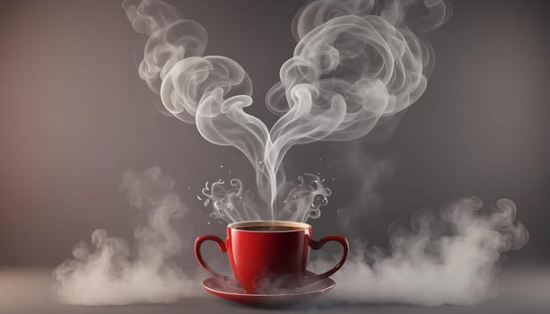 A cozy red coffee cup with steam gently rising from it, creating a warm and inviting atmosphere perfect for a relaxing moment.