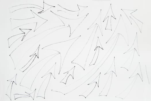 Modern abstract art set of arrows on white background. Hand Drawing of arrows in artistic style