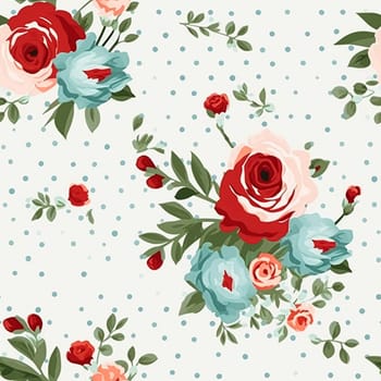 Seamless pattern, tileable Christmas holiday floral, country flowers dots print, English countryside roses for wallpaper, wrapping paper, scrapbook, fabric and product design motif