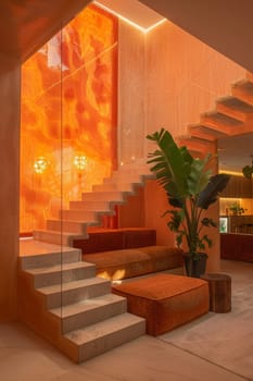 Empty Luxury house interior. Entrance hallway with staircase.