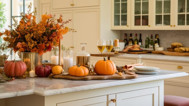 Autumnal kitchen decor, interior design and house decoration, classic English kitchen decorated for autumn season in a country house, elegant cottage style idea